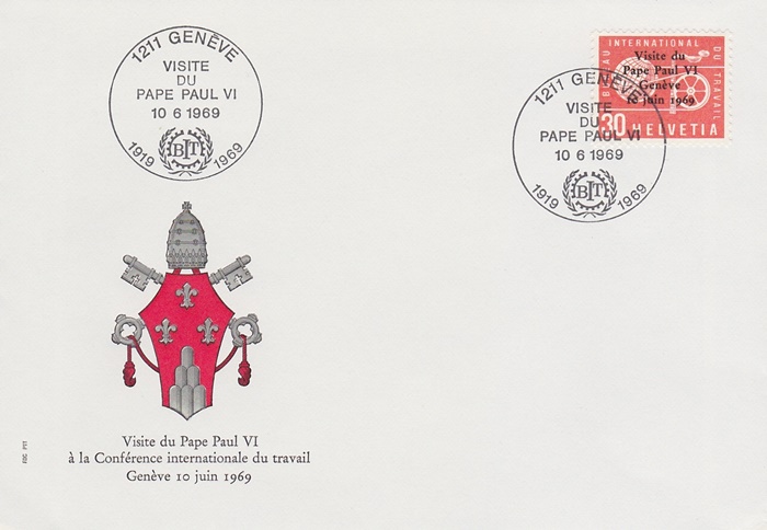 Paul VI à Genève, 10 juin 1969, Enveloppe timbrée